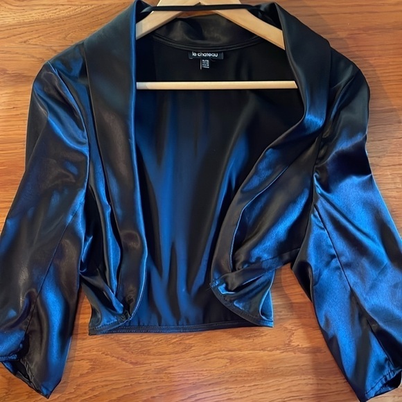 Le Chateau XL black silky open long sleeve shrug cropped - Picture 1 of 5